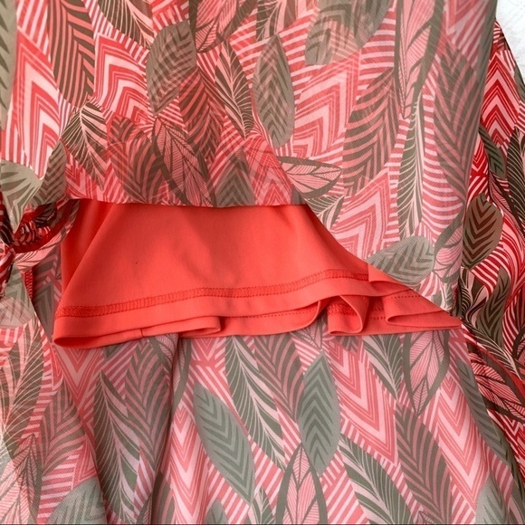 Charming Charlie Cold Shoulder Coral and Brown Retro Leaves Maxi Dress - Picture 9 of 15